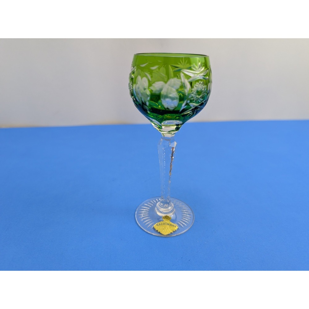 Nachtmann Traube Cut to Clear Green Cordial Glass Sherry Wine Hock 5.5"